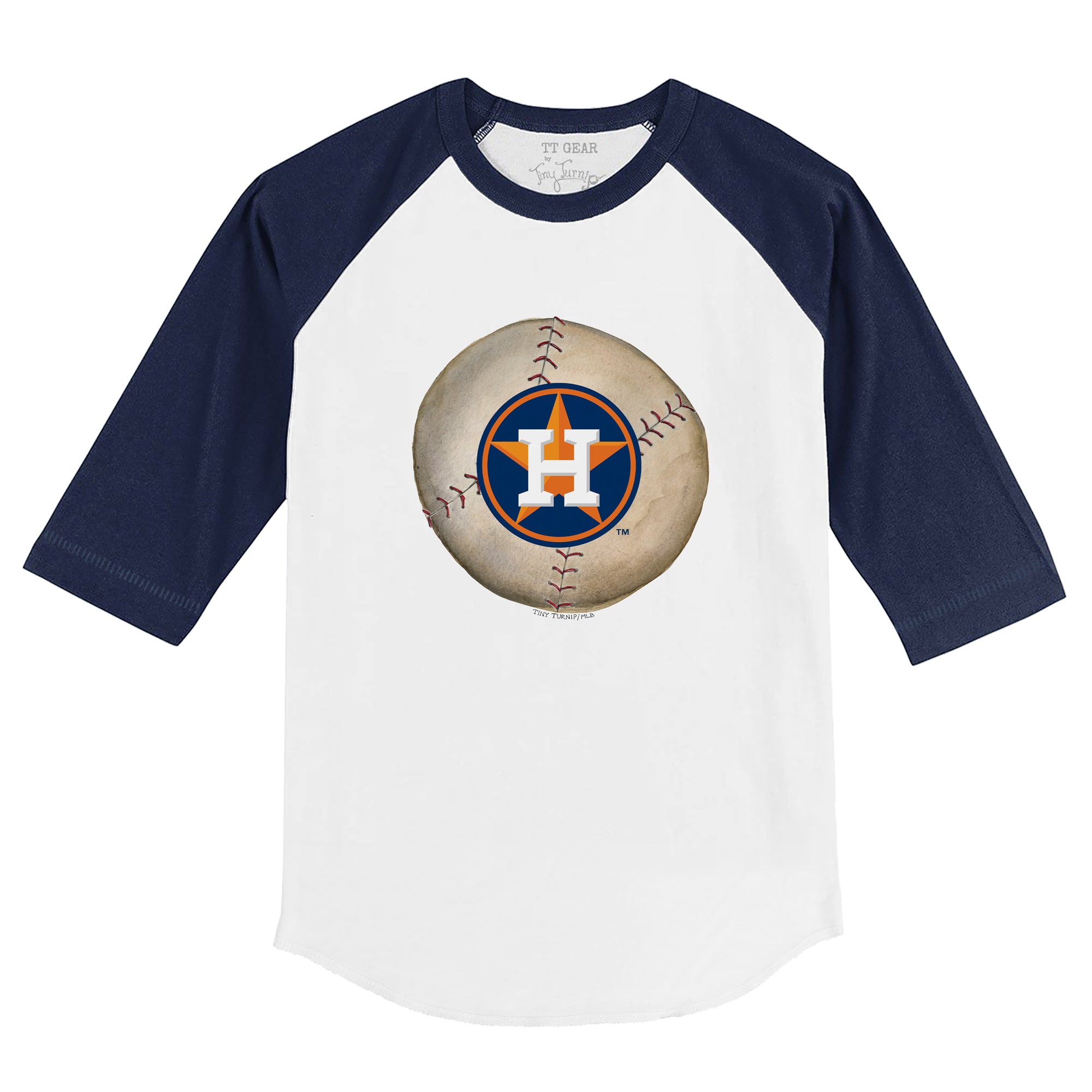 TinyTurnip Houston Astros Stitched Baseball 3/4 Navy Blue Sleeve Raglan Youth Small (6-8)