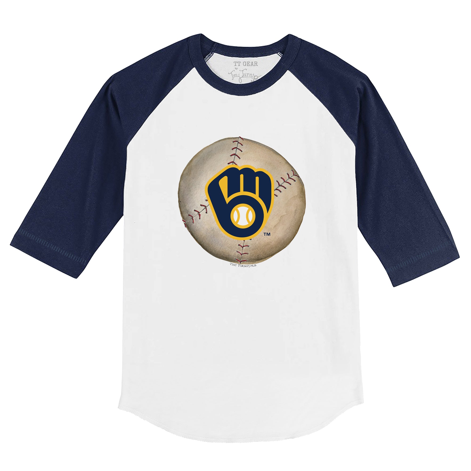 TinyTurnip Milwaukee Brewers Stitched Baseball 3/4 Navy Blue Sleeve Raglan Youth Medium (8-10)