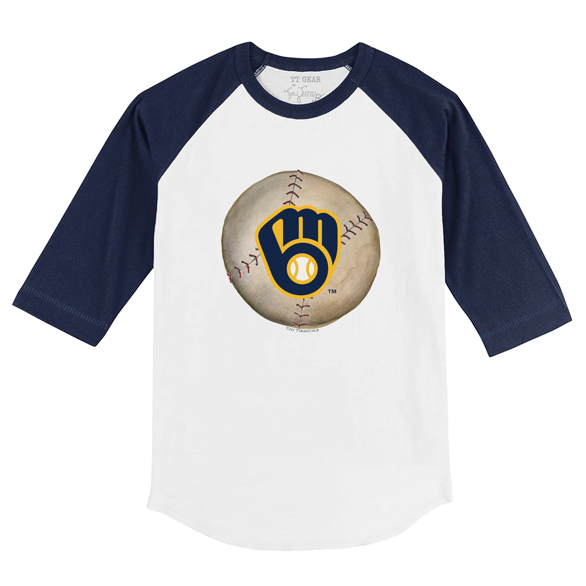 Milwaukee Brewers Stitched Baseball 3/4 Navy Blue Sleeve Raglan