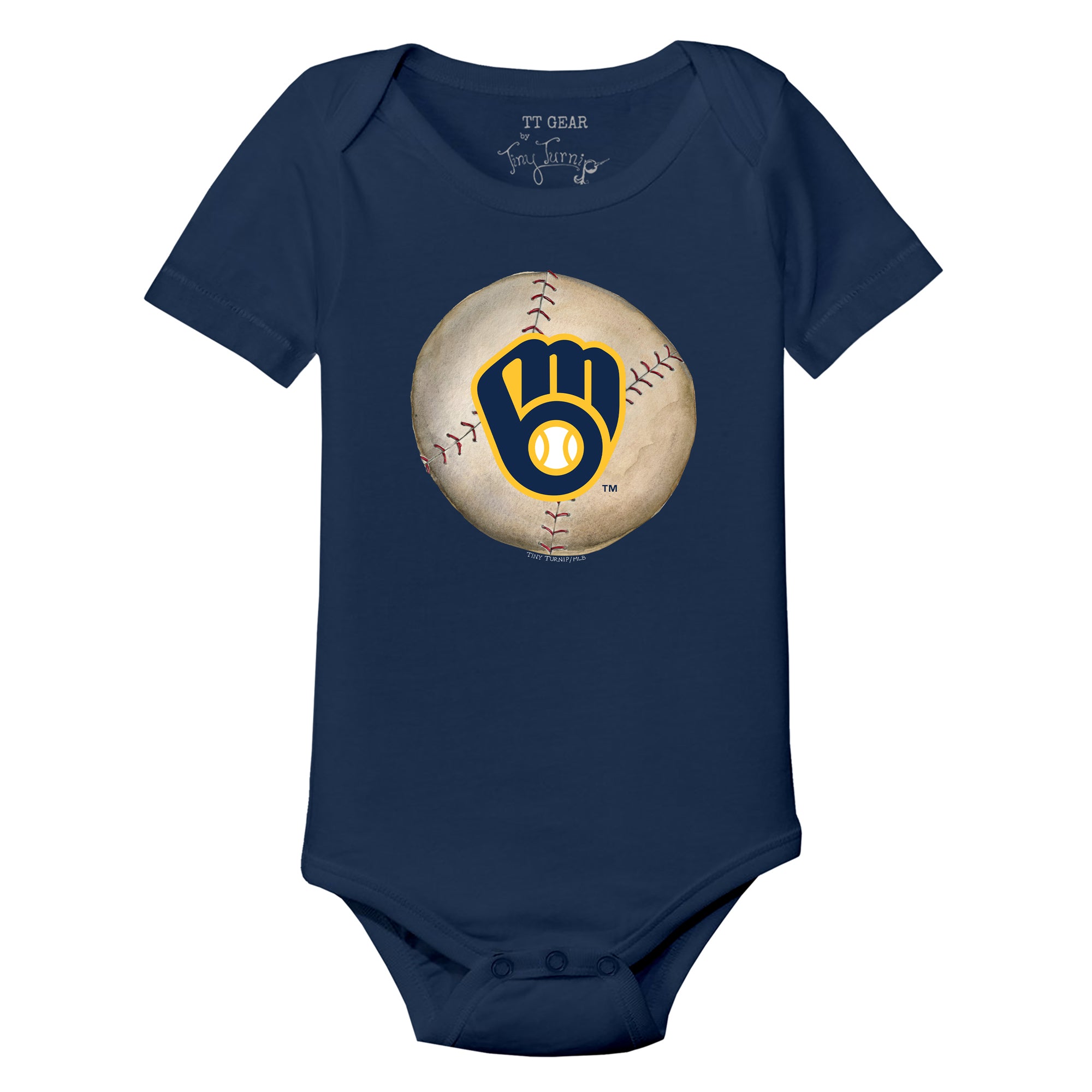 TinyTurnip Milwaukee Brewers Stitched Baseball 3/4 Navy Blue Sleeve Raglan Unisex S