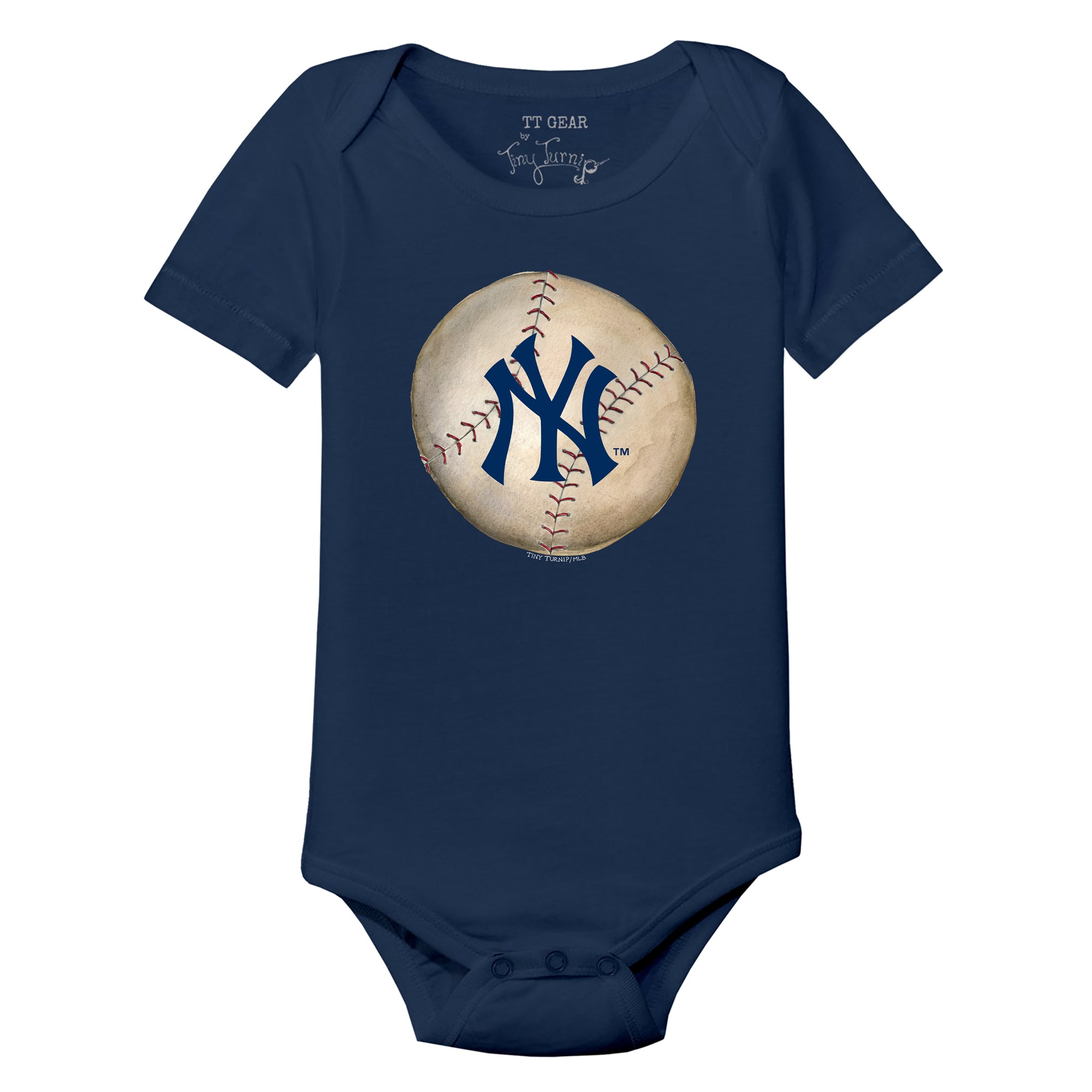 New York Yankees Tiny Turnip Infant Stitched Baseball Raglan 3/4 Sleeve T- Shirt - White/Navy