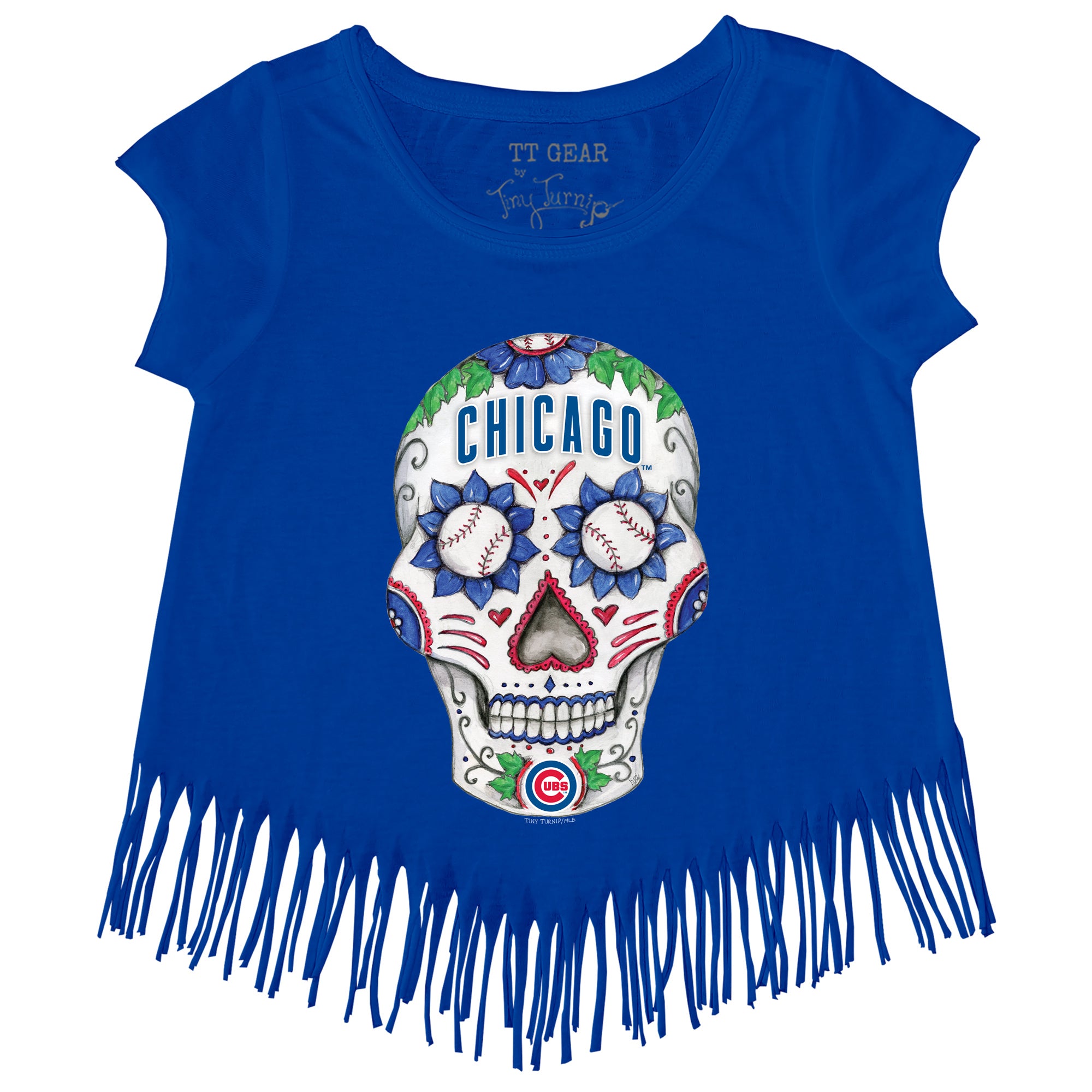 Chicago Cubs Sugar Skull Fringe Tee Youth Large (10-12) / Royal Blue