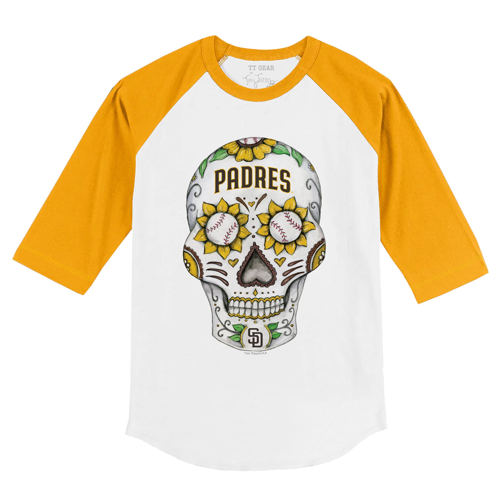 Toddler Tiny Turnip White/Black Houston Astros Sugar Skull Raglan 3/4 Sleeve T-Shirt Size:3T