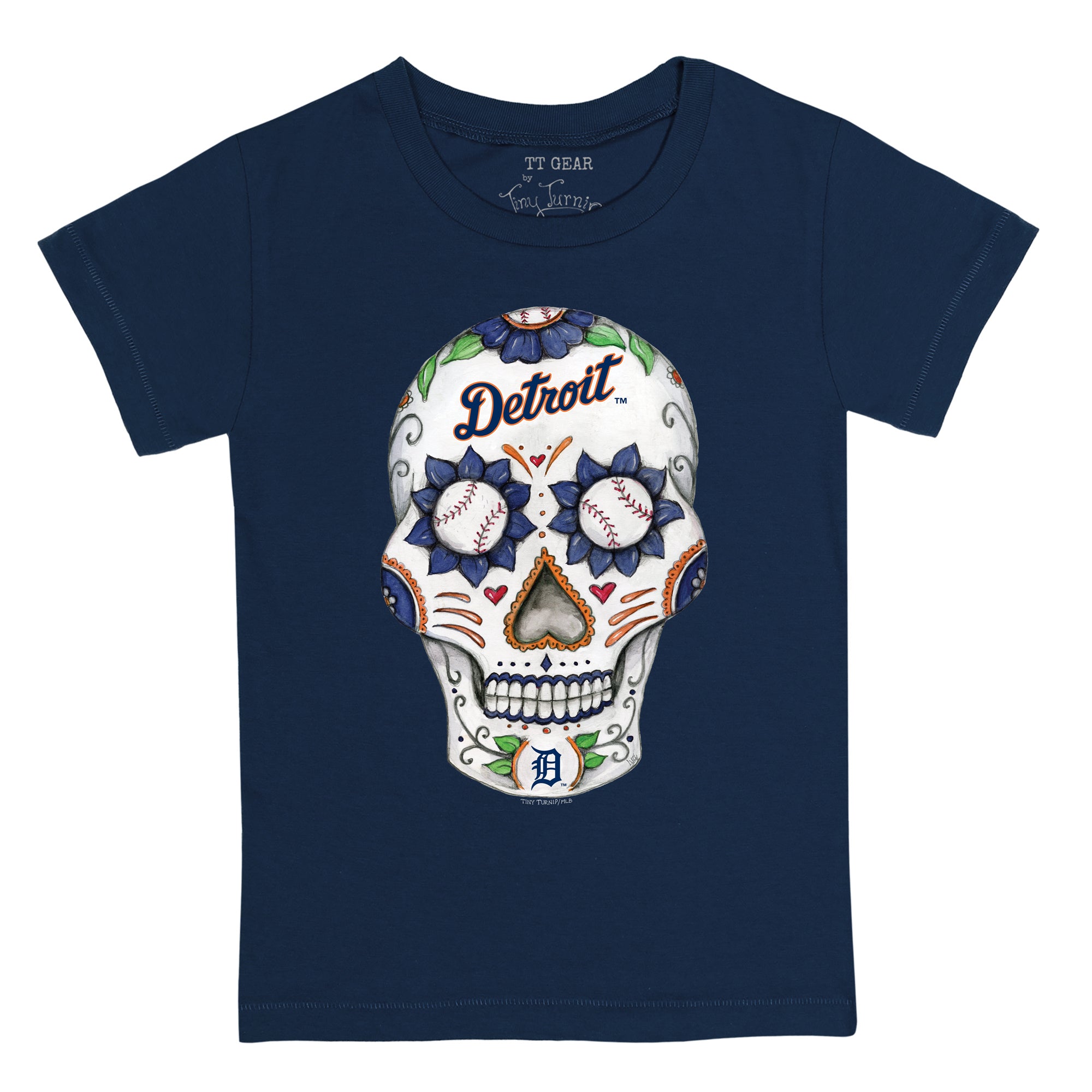 Detroit Tigers Tiny Turnip Women's Sugar Skull 3/4-Sleeve Raglan T-Shirt -  White/Black