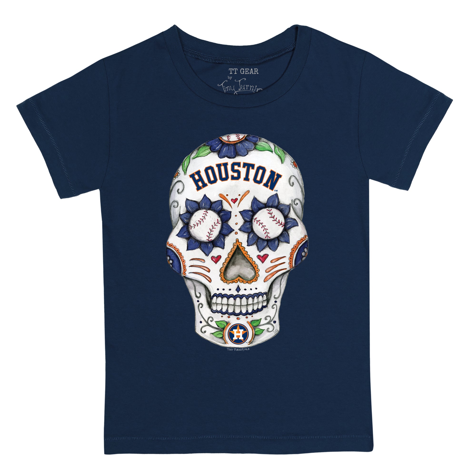 Toddler Houston Astros Tiny Turnip White/Navy Sugar Skull 3/4-Sleeve Raglan  T-Shirt