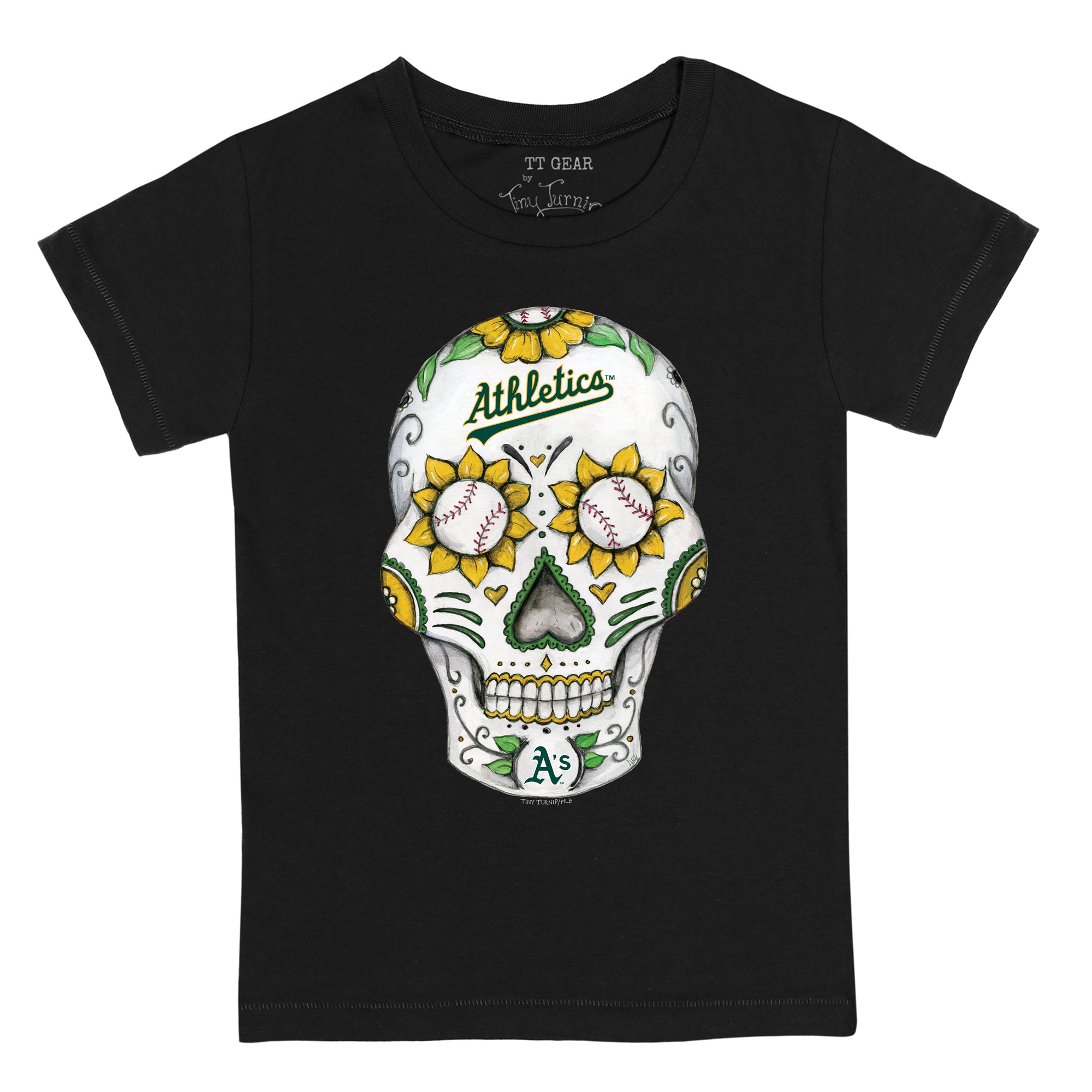 Lids Oakland Athletics Tiny Turnip Youth Sugar Skull Raglan 3/4 Sleeve  T-Shirt - White/Black