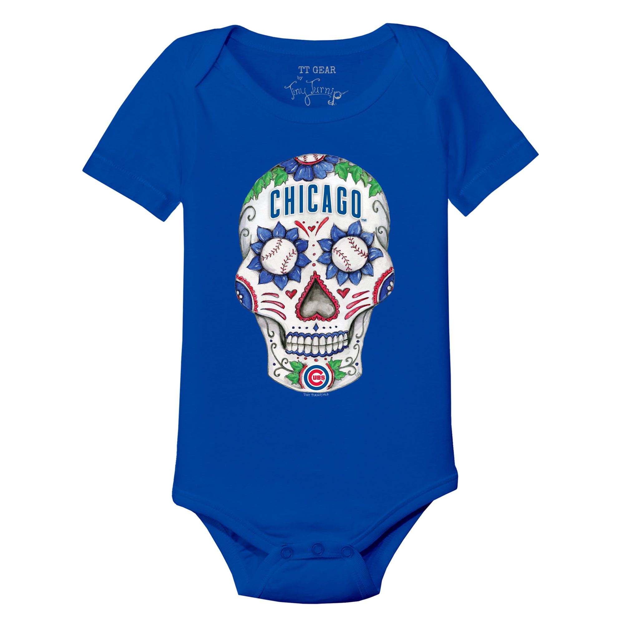 Infant Tiny Turnip White/Black Chicago Cubs Sugar Skull Raglan 3/4 Sleeve T-Shirt