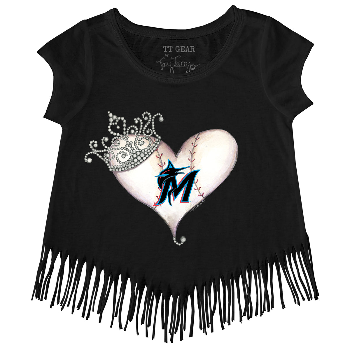 Miami Marlins Tiara Heart Fringe Tee