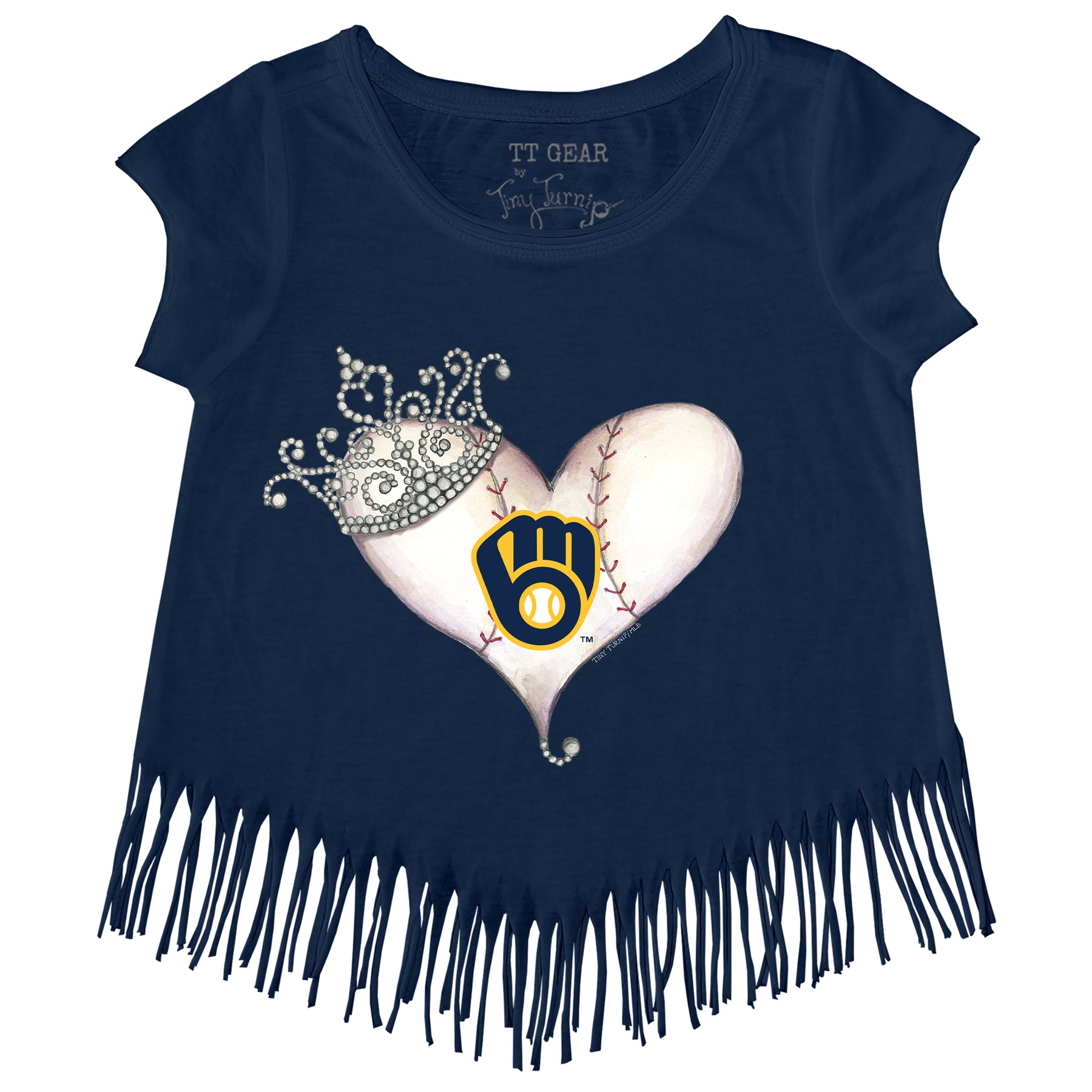 Milwaukee Brewers Tiara Heart Fringe Tee