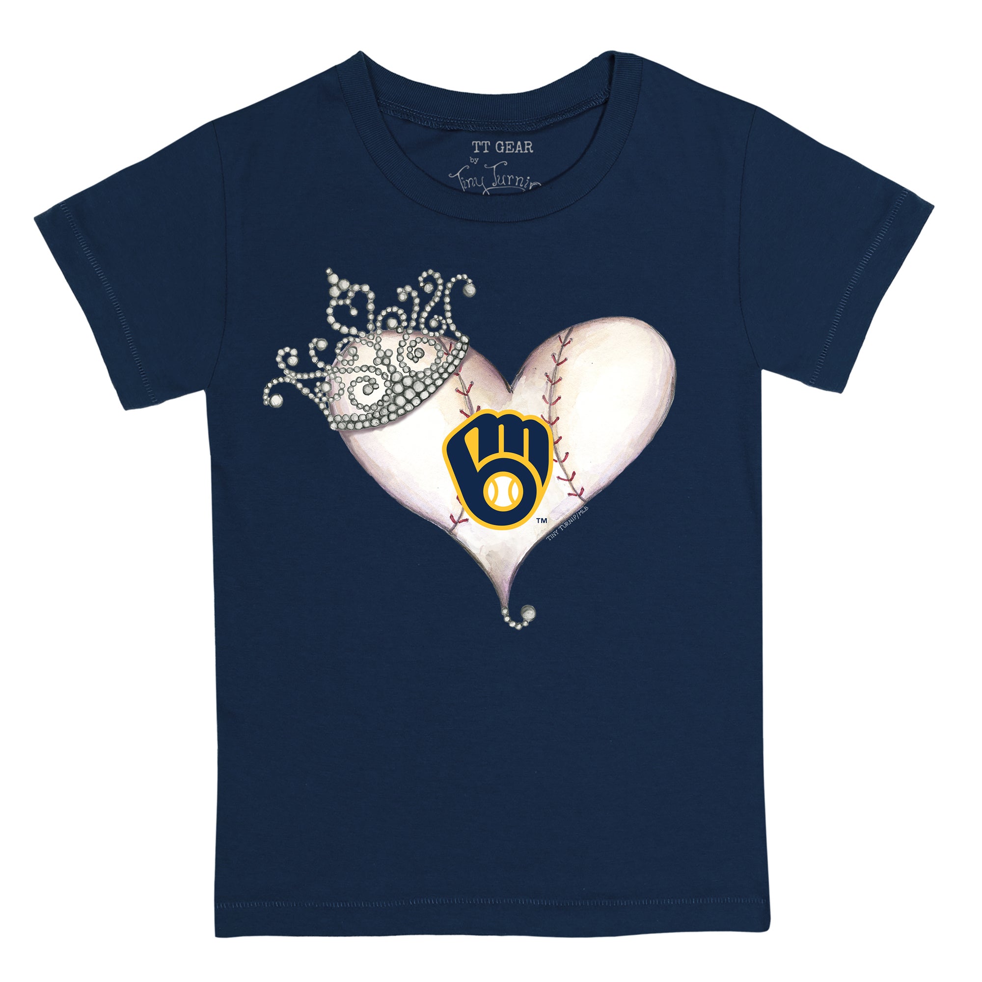 Youth Tiny Turnip Navy Milwaukee Brewers Baseball Bow T-Shirt Size: Extra Large