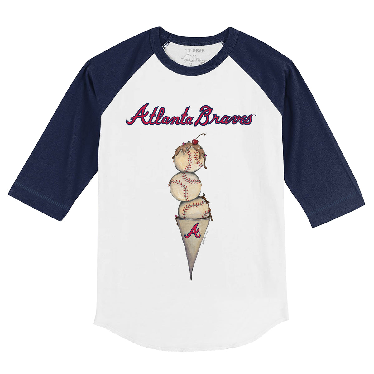 Atlanta Braves Triple Scoop 3/4 Navy Blue Sleeve Raglan