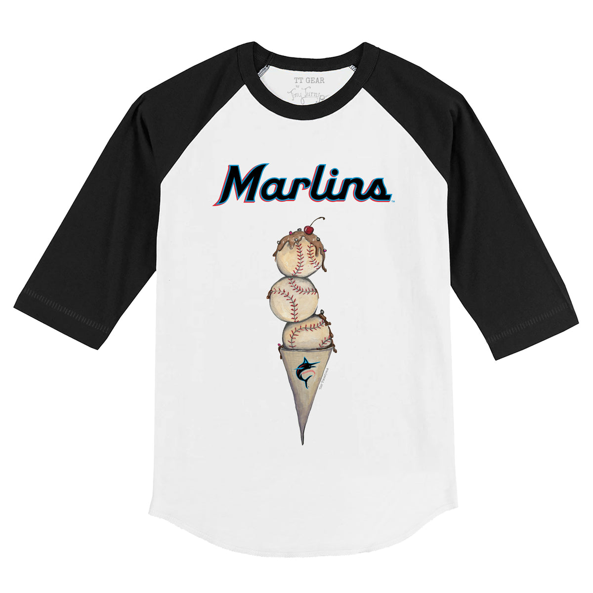 Miami Marlins Triple Scoop 3/4 Black Sleeve Raglan