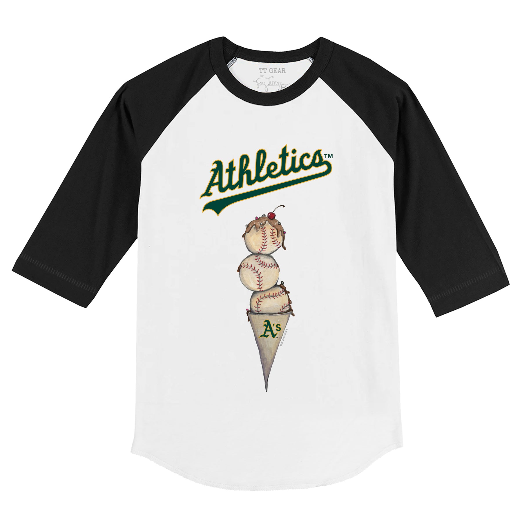 Oakland Athletics Triple Scoop 3/4 Black Sleeve Raglan