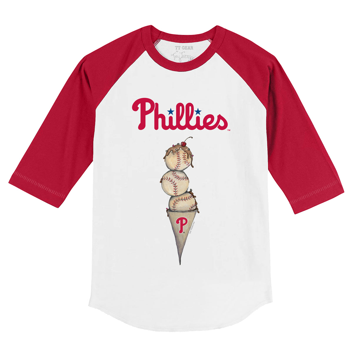 Philadelphia Phillies Triple Scoop 3/4 Red Sleeve Raglan
