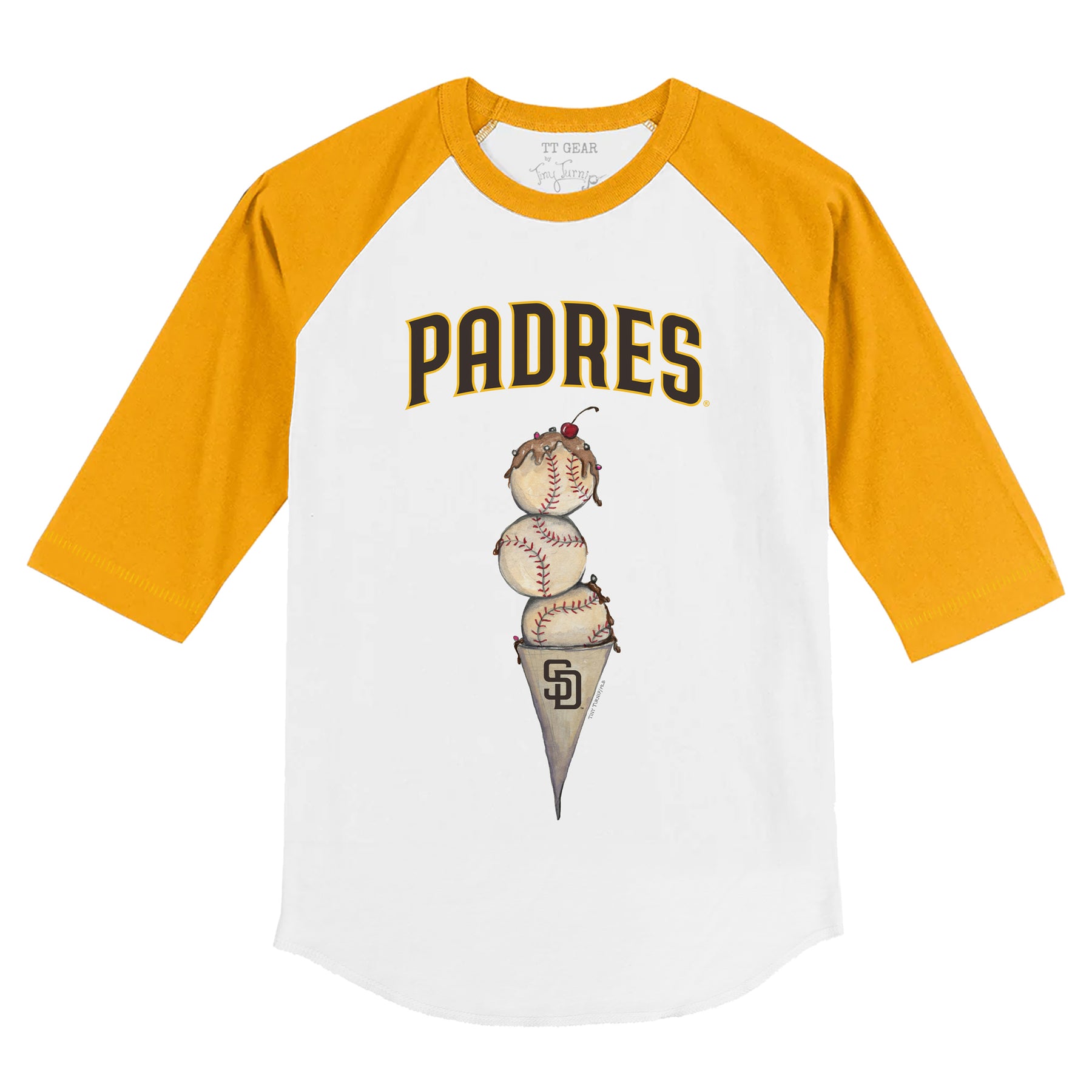 San Diego Padres Triple Scoop 3/4 Gold Sleeve Raglan