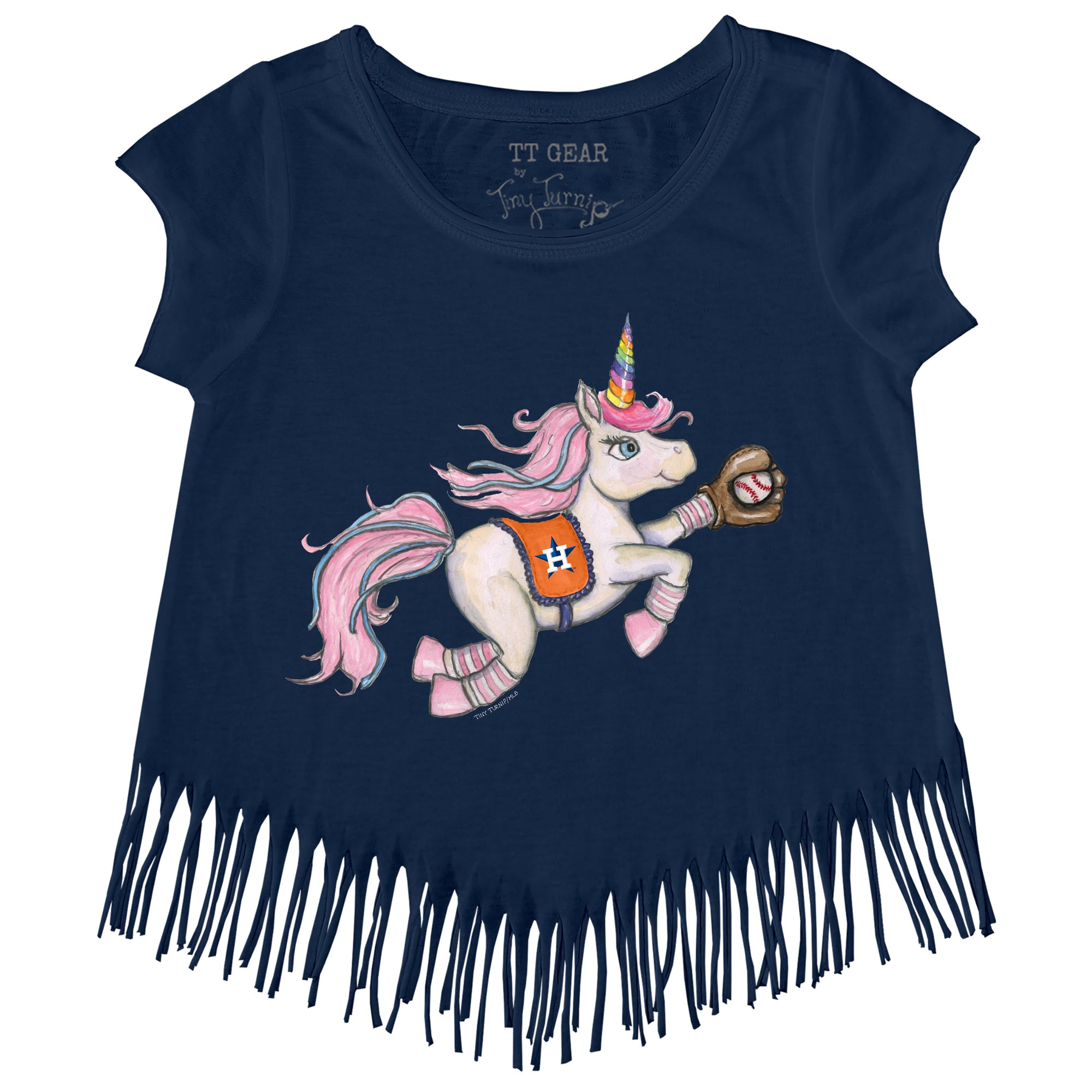 Girls Youth Tiny Turnip White Houston Astros Unicorn Fringe T-Shirt Size: Extra Large