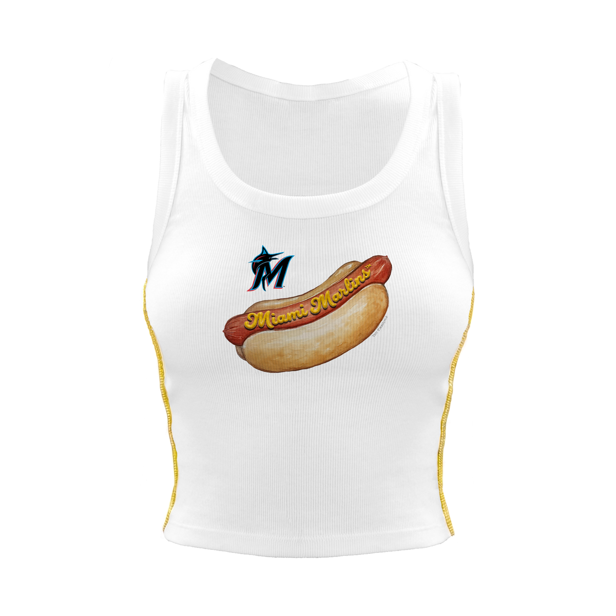 Miami Marlins Hot Dog Mustard Stitch Crop Tank
