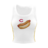 Cincinnati Reds Hot Dog Mustard Stitch Crop Tank