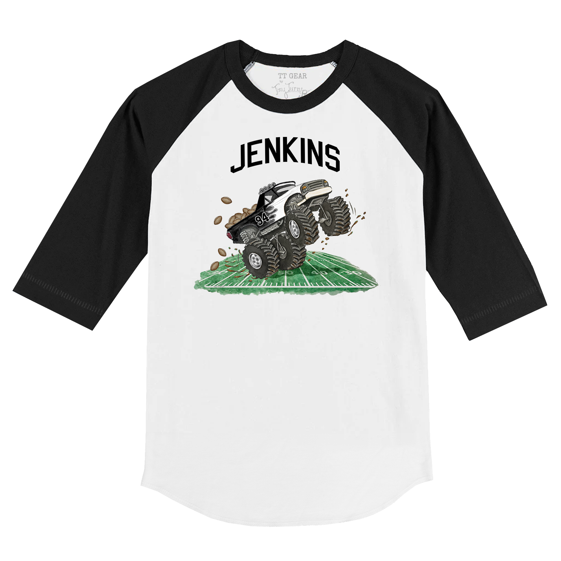 VIP Football: Monster Truck w/ Name, Number - 3/4 Sleeve Raglan