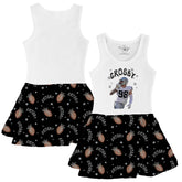 VIP Football: Doodle w/ Tiara Footballs, Photo, Name, Number - Tank Swing Dress - Tiny Turnip