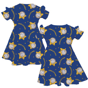 VIP MLB Baseball Bow w/ Name, Number - Molly Dress - Tiny Turnip