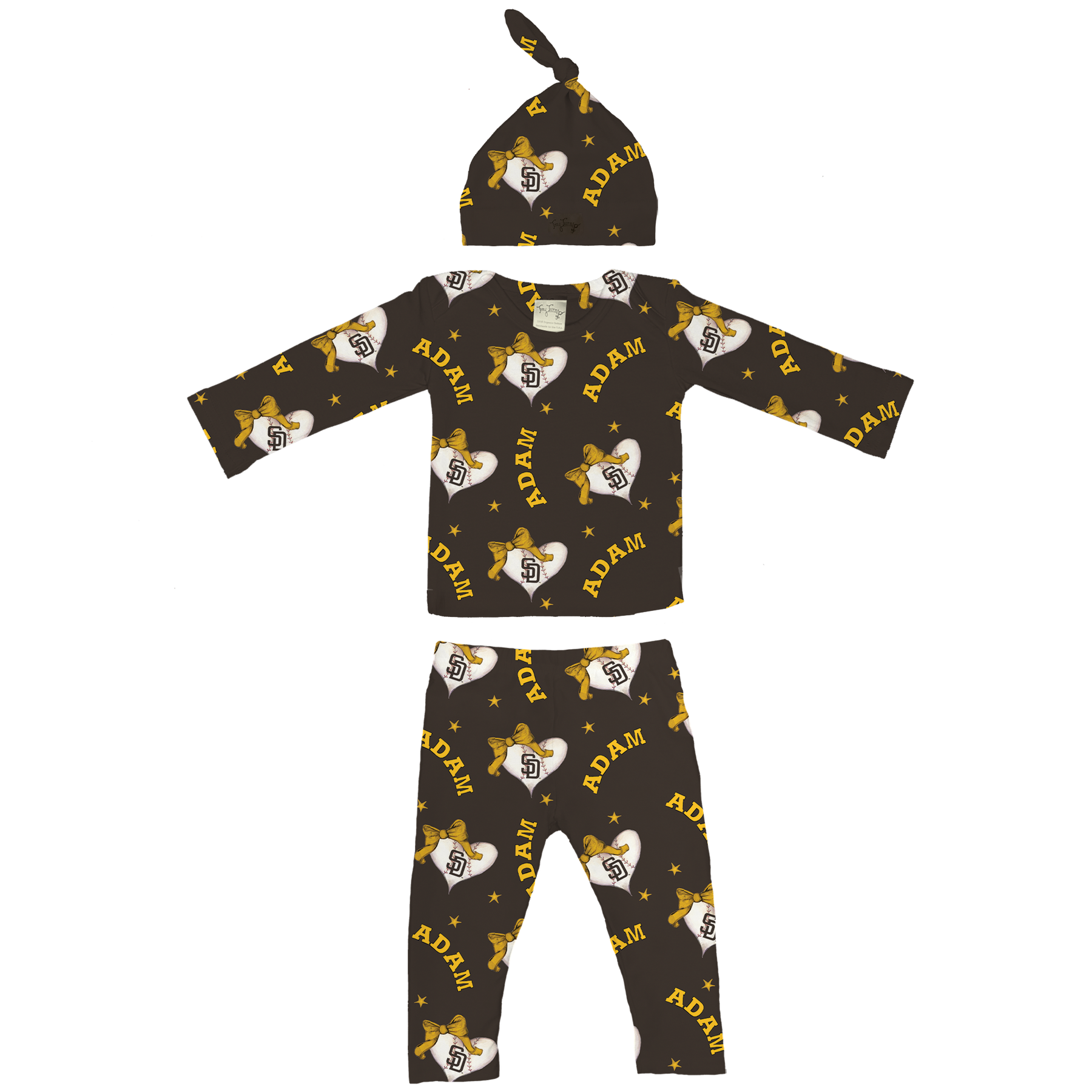 VIP  Heart Bow w/ Name - Long Sleeve Layette Set - Tiny Turnip