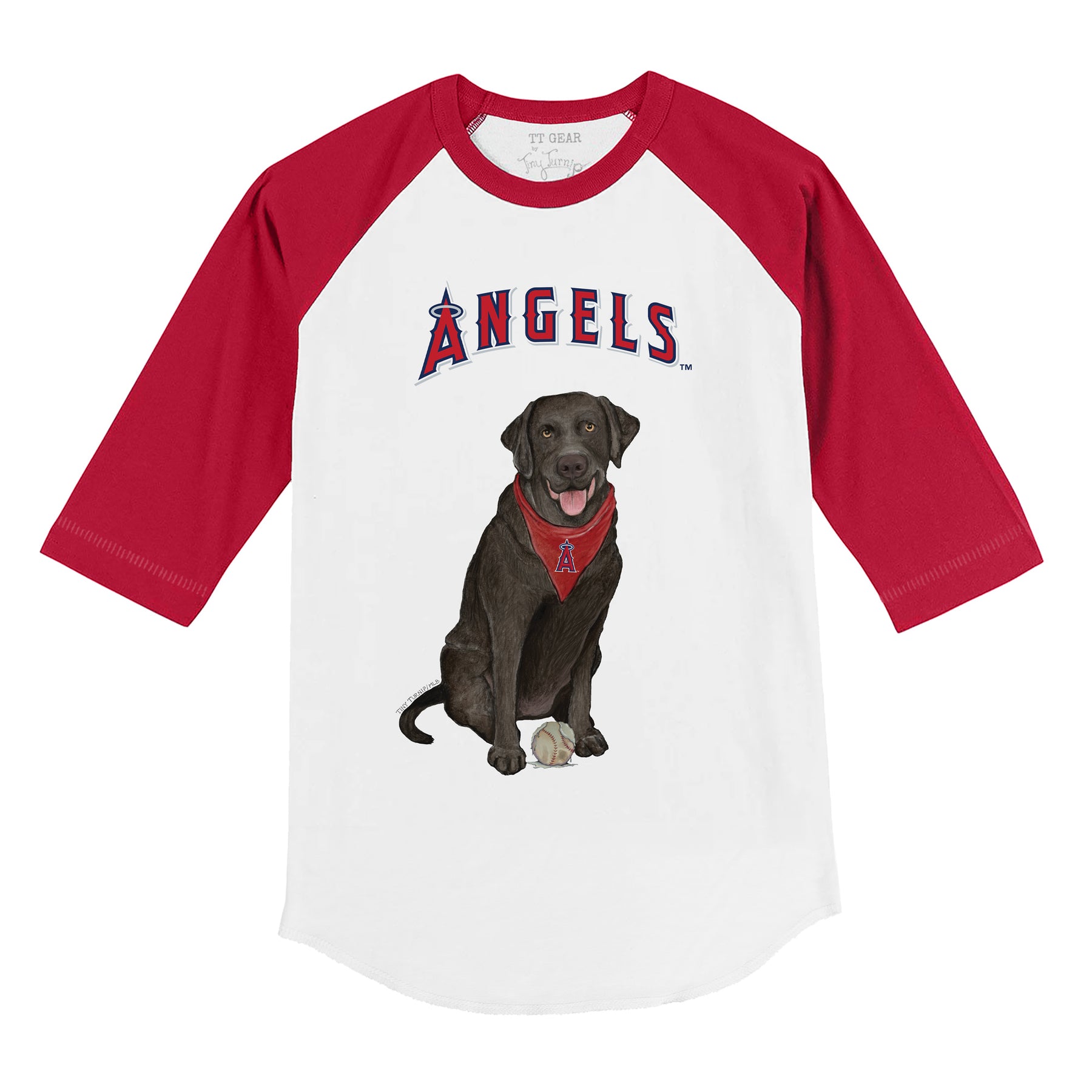black angels gear Los Angeles Angels Black Labrador Retriever 3/4 Red Sleeve Raglan– Tiny Turnip