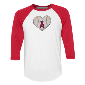 Los Angeles Angels Stitched Heart 3/4 Red Sleeve Raglan - Tiny Turnip