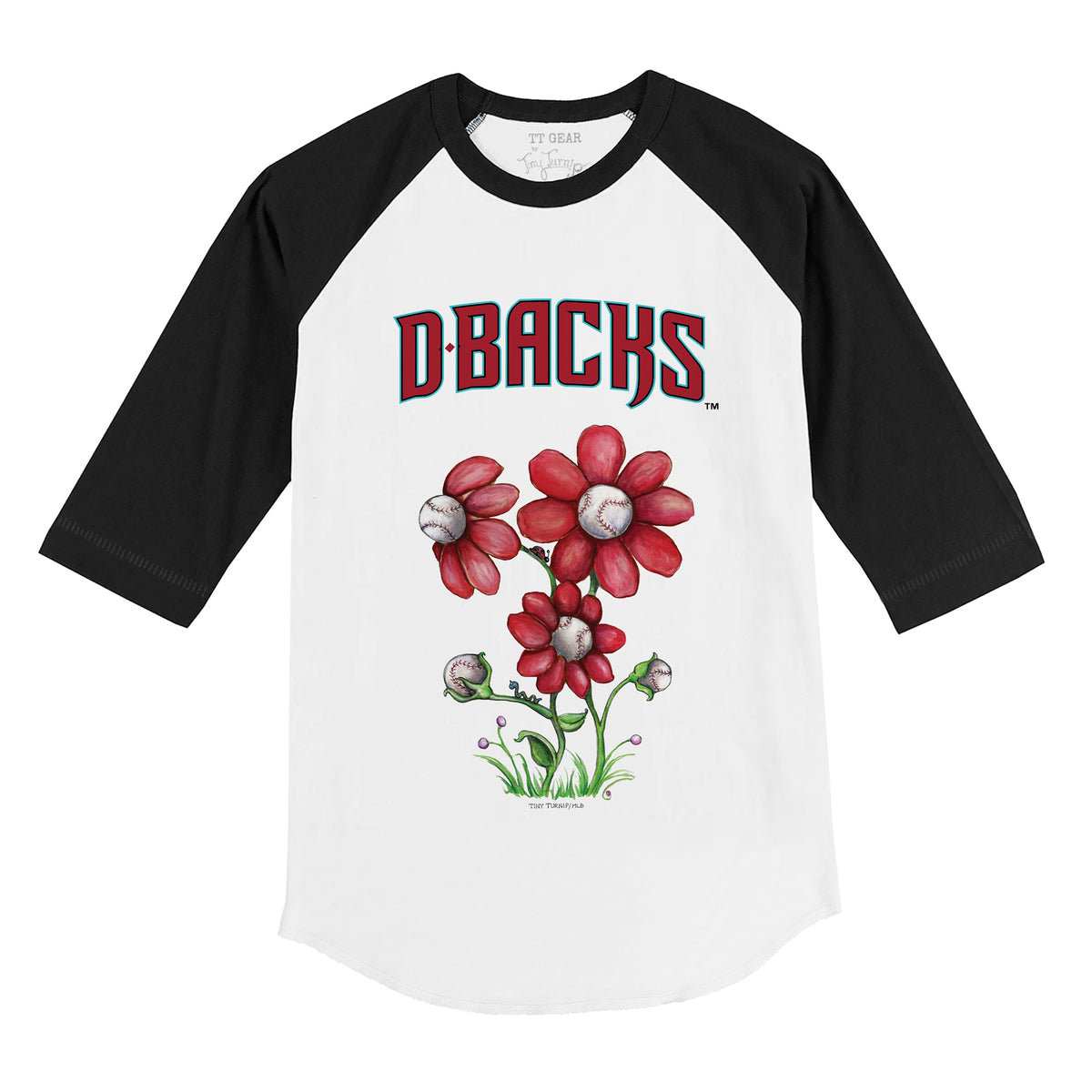 Arizona Diamondbacks Blooming Baseballs 3/4 Black Sleeve Raglan