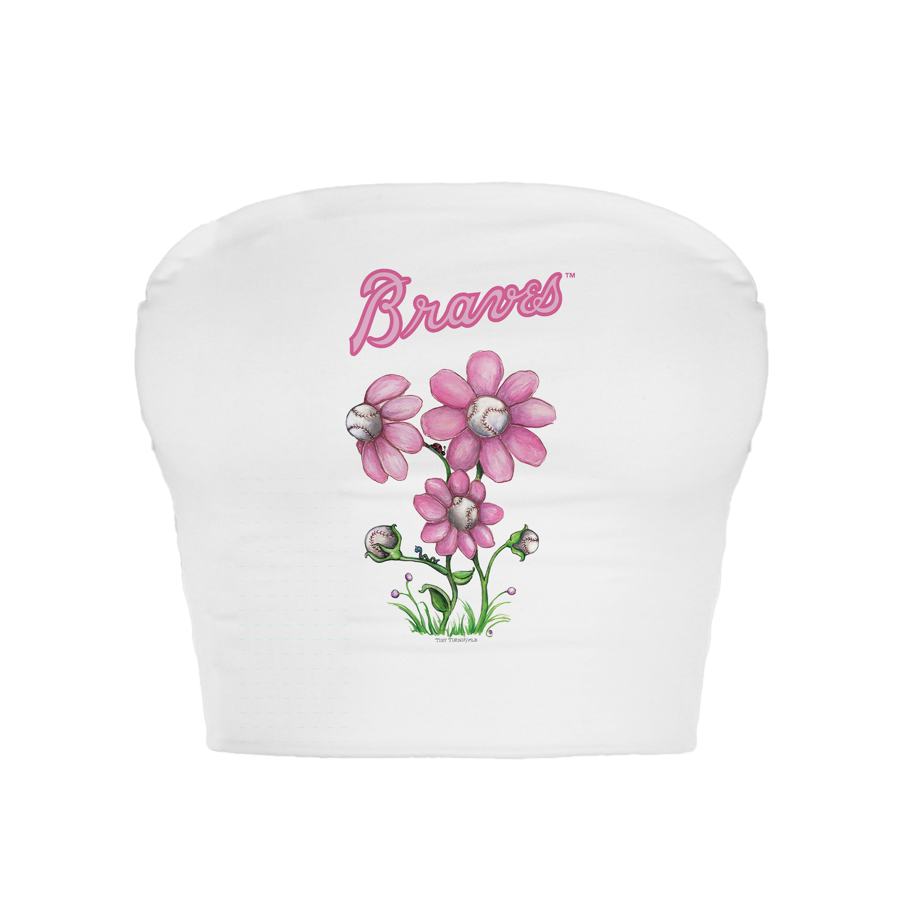 Atlanta Braves Blooming Baseballs Crop Tube Top - Tiny Turnip