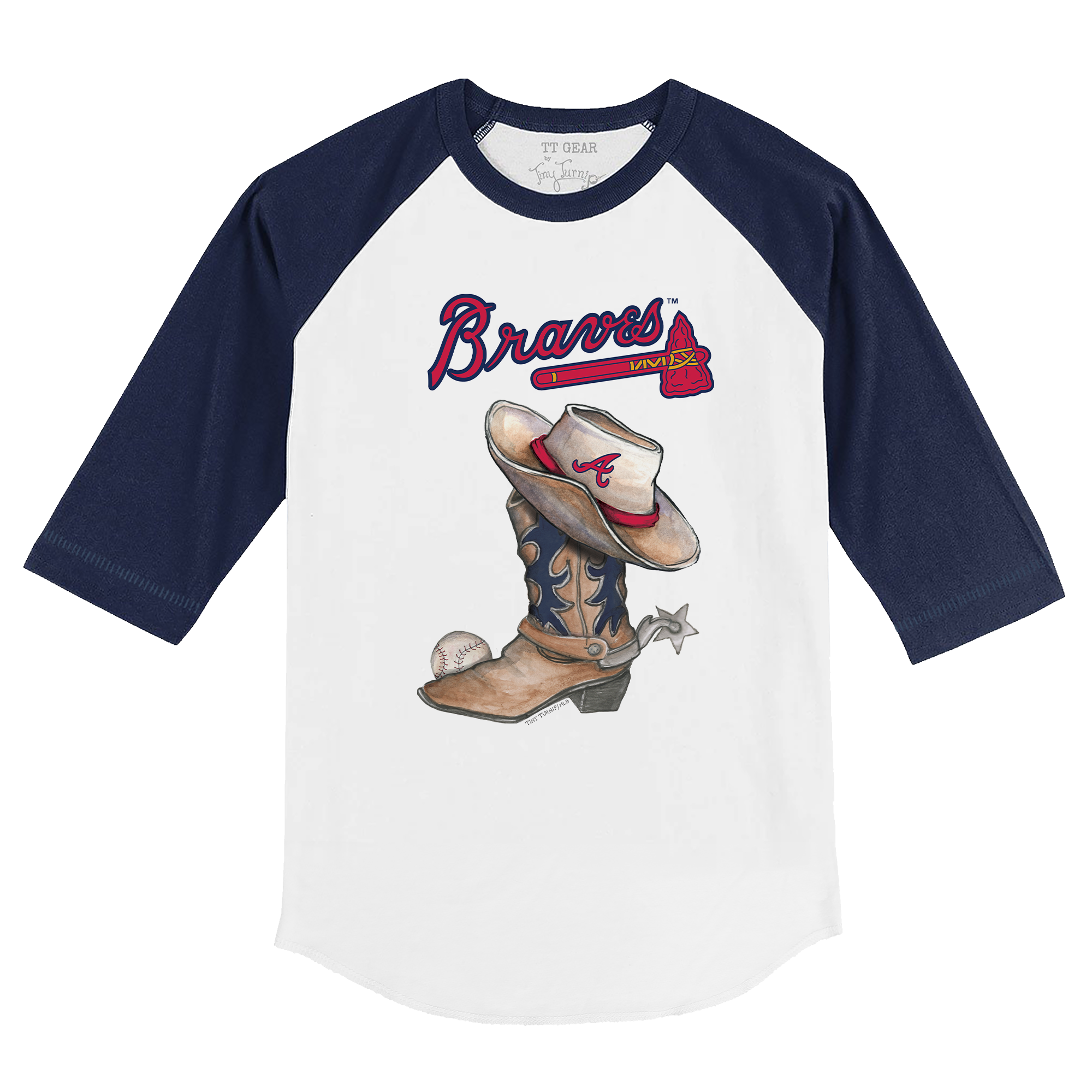 Braves Raglan Atlanta Braves Cowboy Boot 3/4 Navy Blue Sleeve Raglan | Tiny Turnip