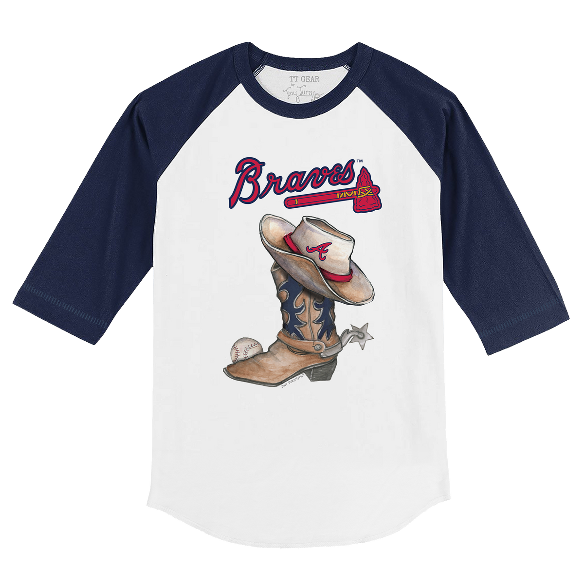 Atlanta Braves Cowboy Boot 3/4 Navy Blue Sleeve Raglan