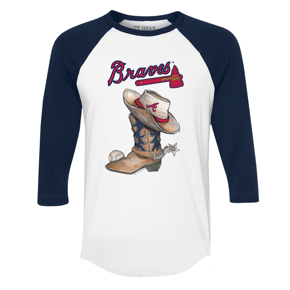 Atlanta Braves Cowboy Boot 3/4 Navy Blue Sleeve Raglan