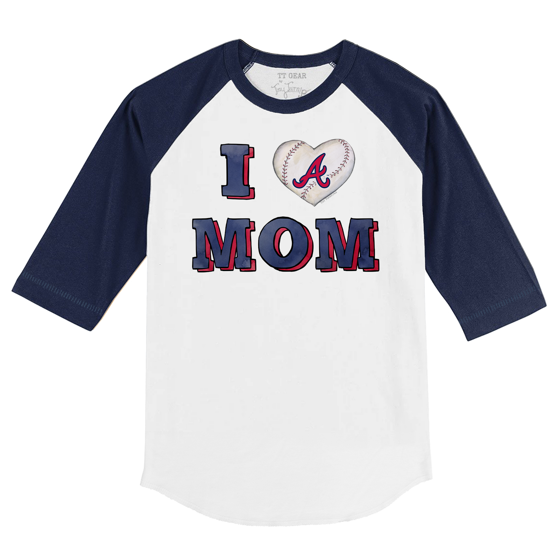 Atlanta Braves I Love Mom 3/4 Navy Blue Sleeve Raglan