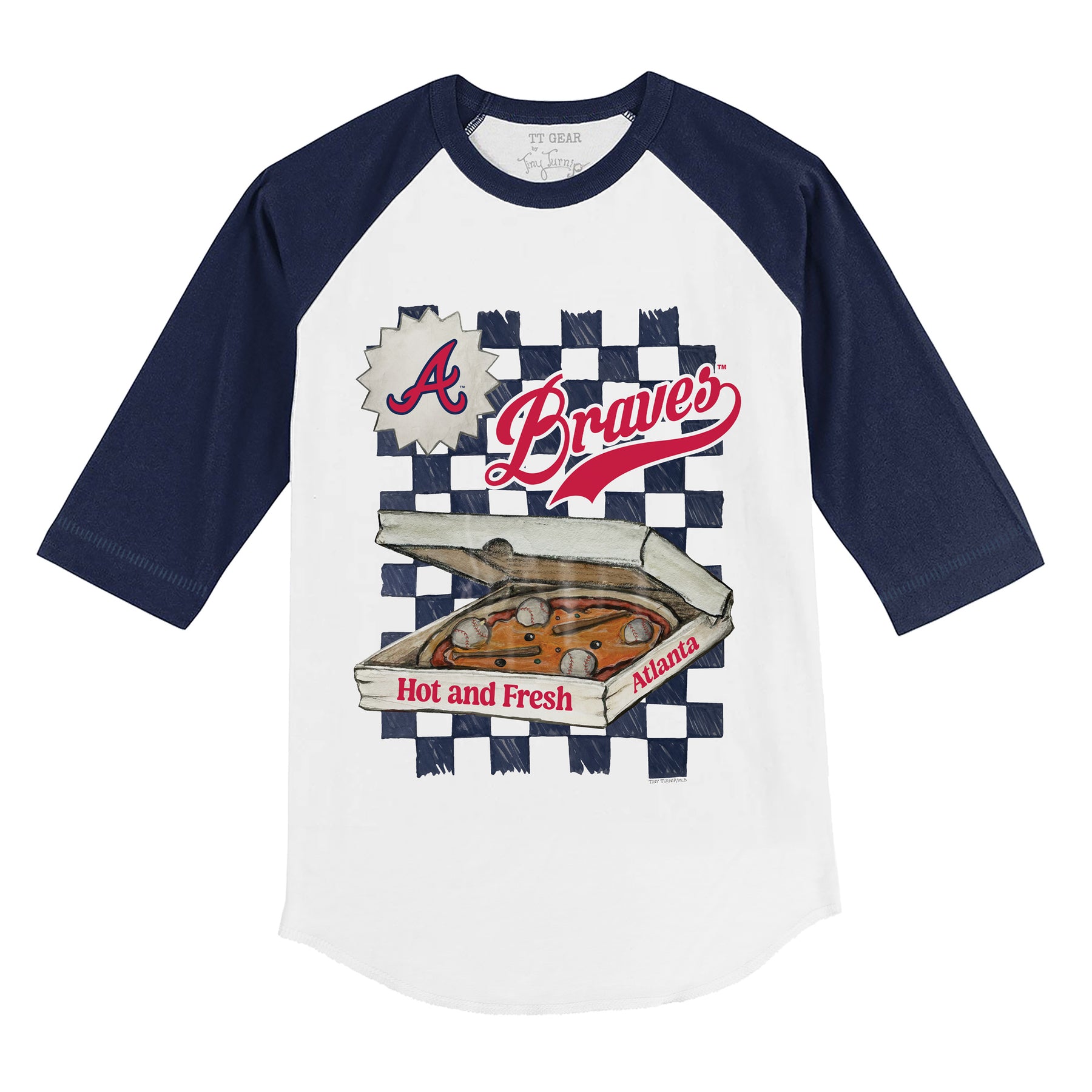 Atlanta Braves Pizza 3/4 Navy Blue Sleeve Raglan