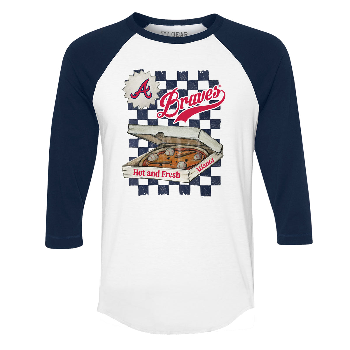 Atlanta Braves Pizza 3/4 Navy Blue Sleeve Raglan