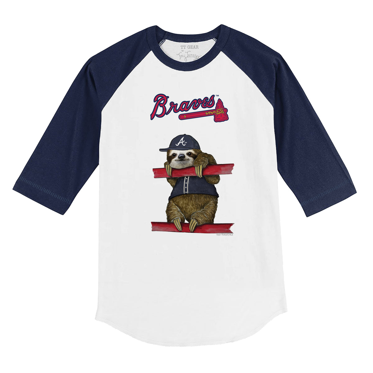 Atlanta Braves Sloth 3/4 Navy Blue Sleeve Raglan