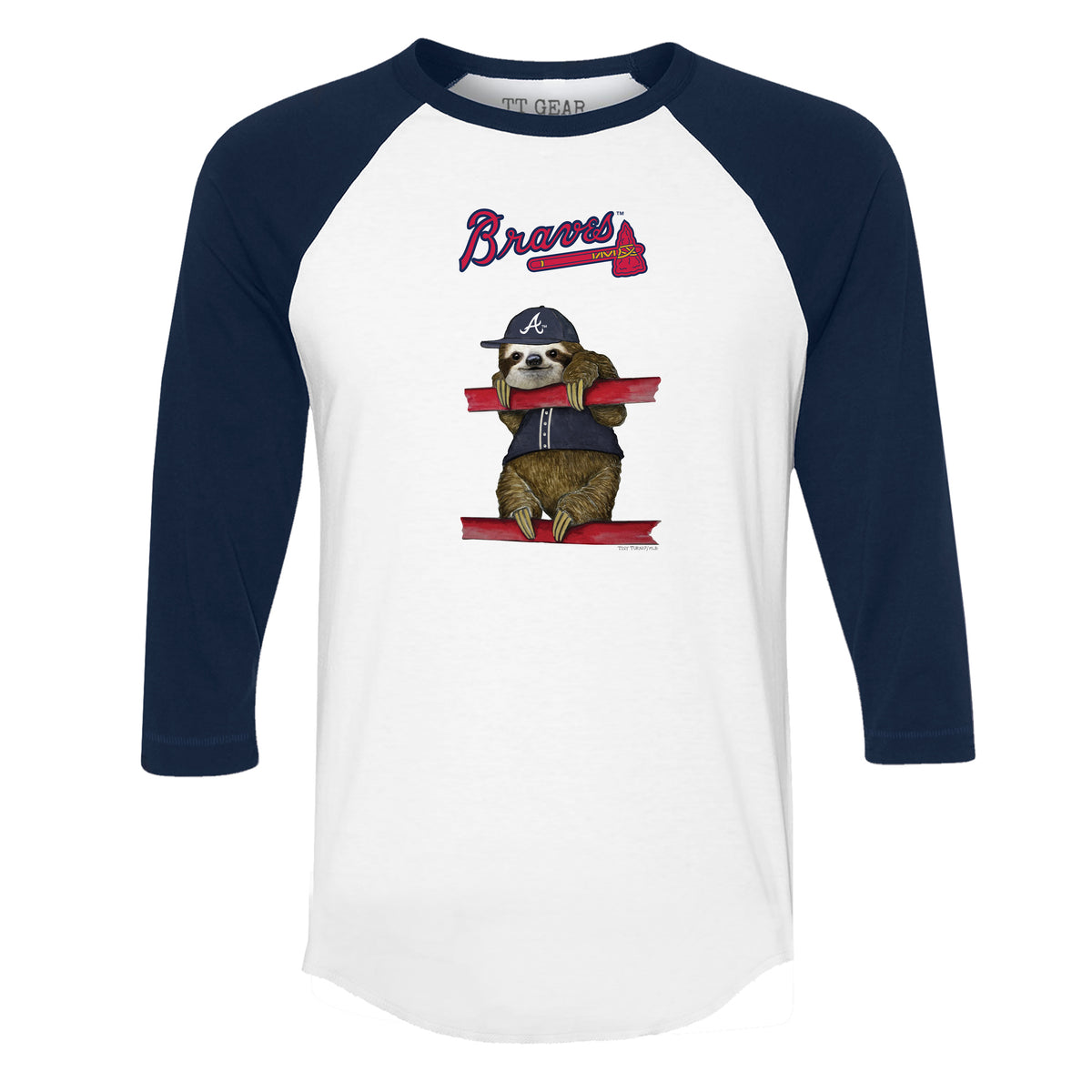 Atlanta Braves Sloth 3/4 Navy Blue Sleeve Raglan