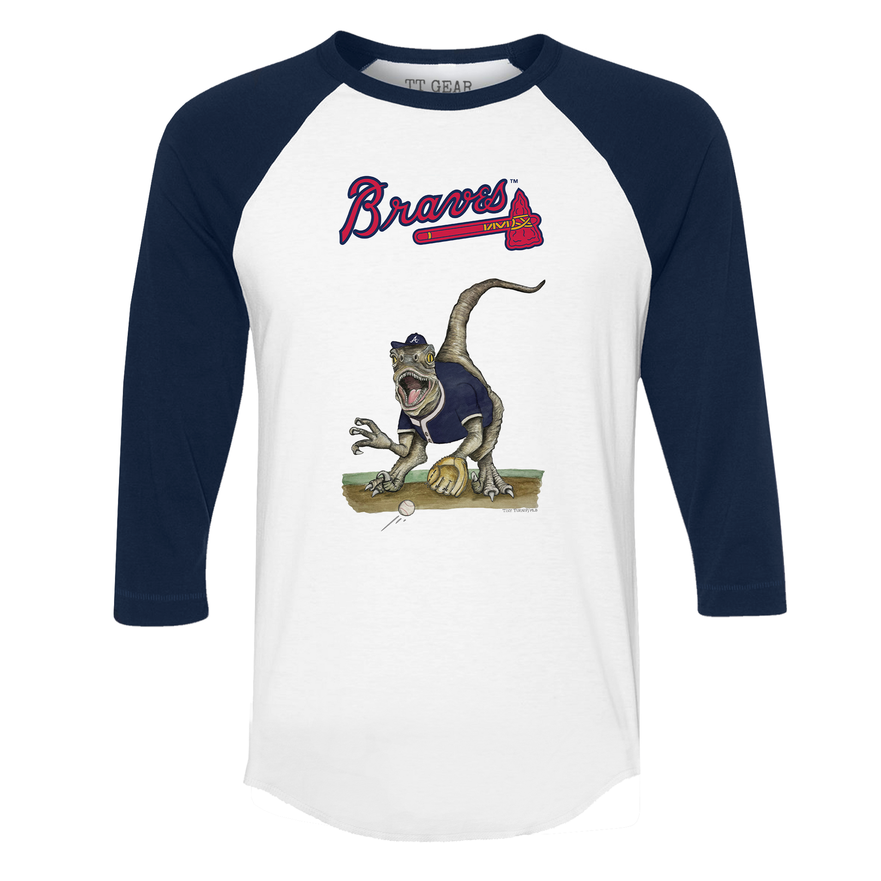 Atlanta Braves Velociraptor 3/4 Navy Blue Sleeve Raglan