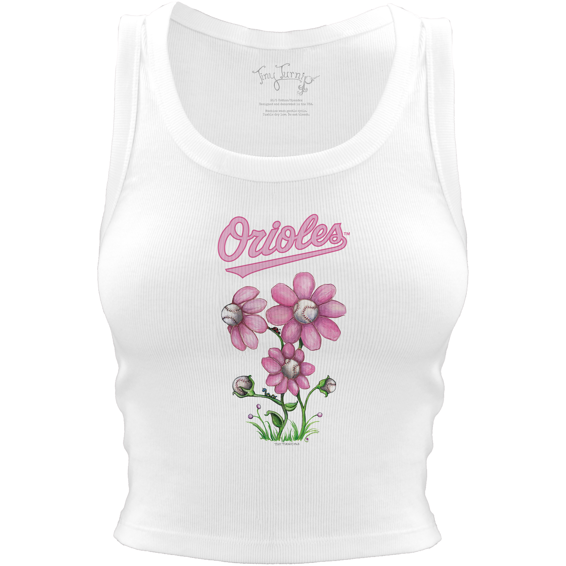 Baltimore Orioles Blooming Baseballs Crop Tank - Tiny Turnip