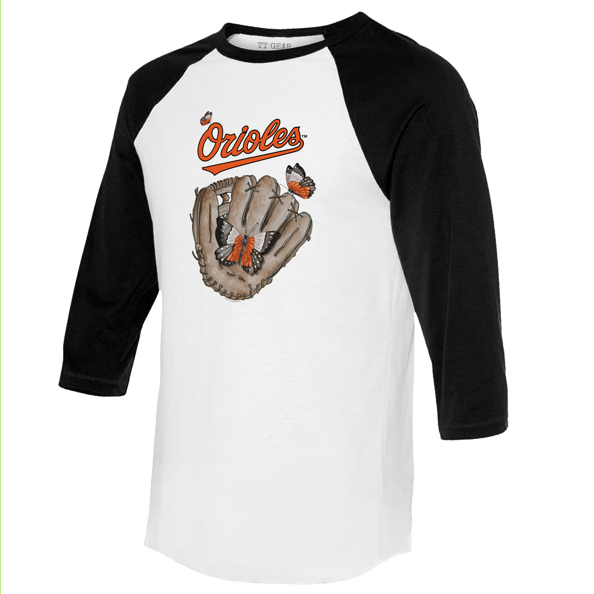 Baltimore Orioles Butterfly Glove 3/4 Black Sleeve Raglan