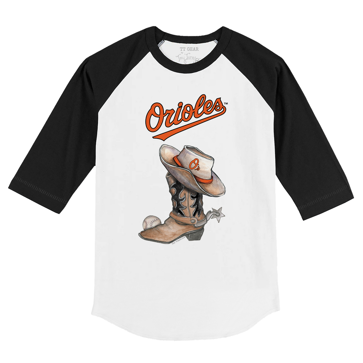 Baltimore Orioles Cowboy Boot 3/4 Black Sleeve Raglan