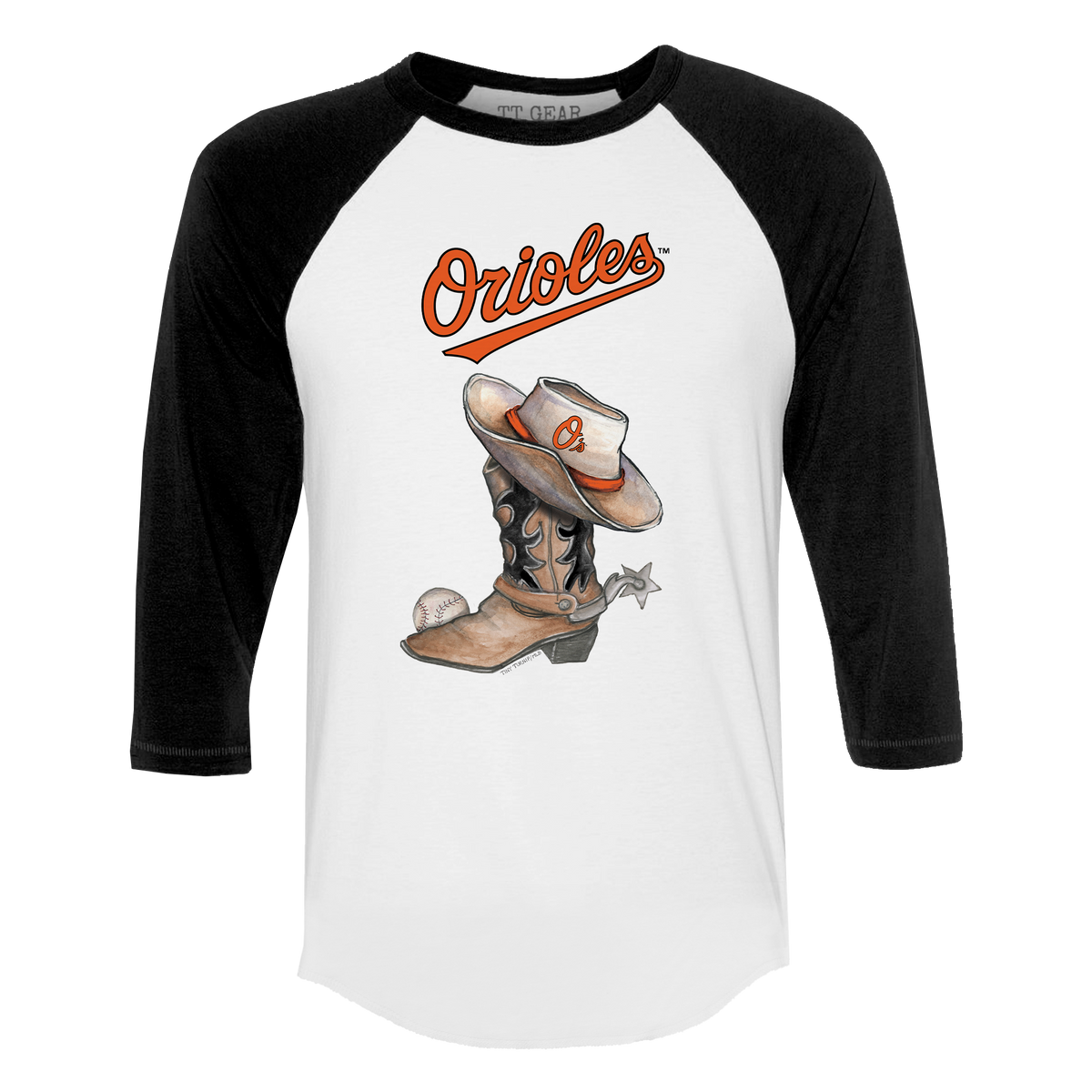 Baltimore Orioles Cowboy Boot 3/4 Black Sleeve Raglan