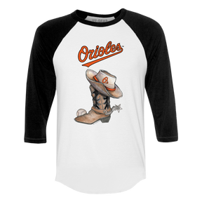 Baltimore Orioles Cowboy Boot 3/4 Black Sleeve Raglan