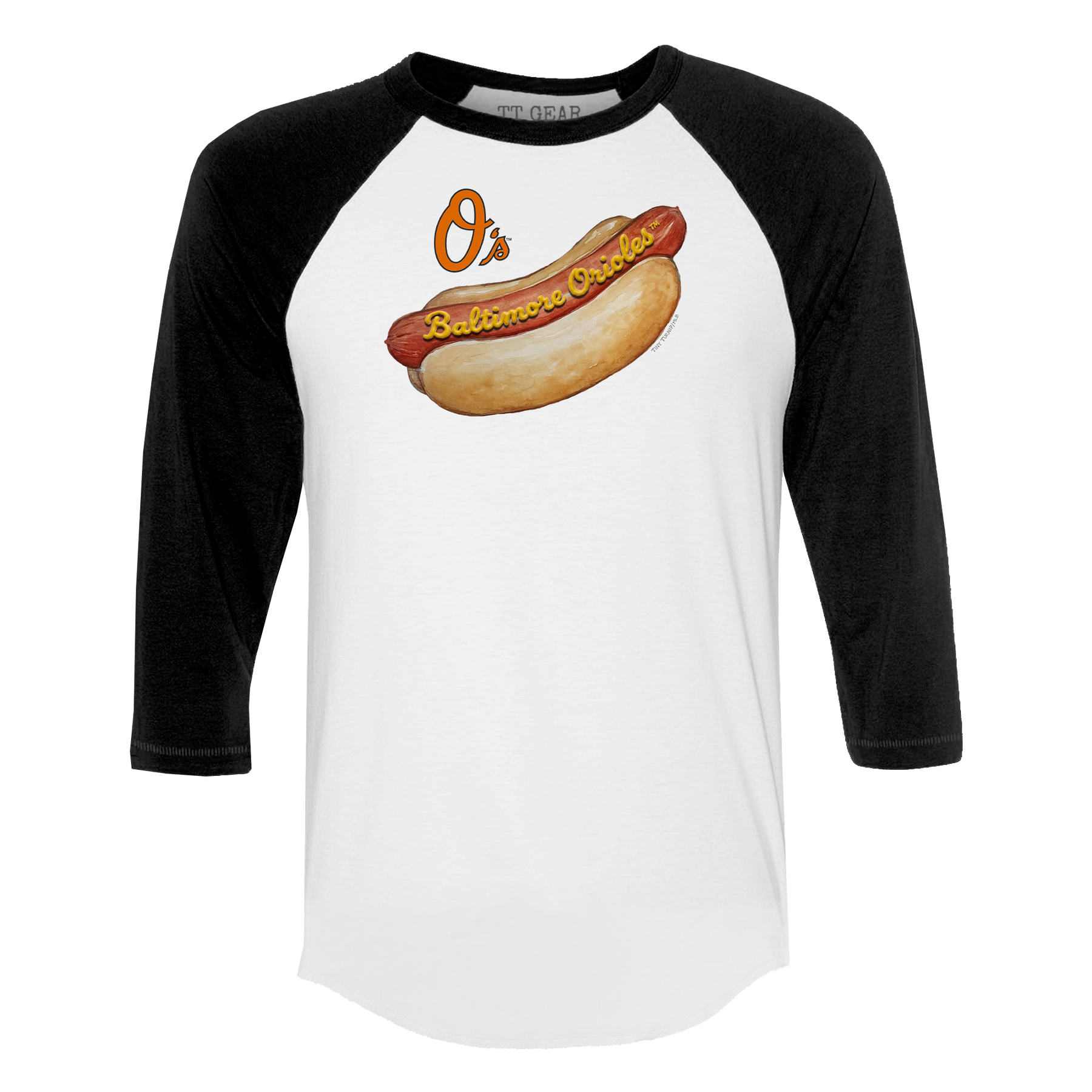 Baltimore Orioles Hot Dog 3/4 Black Sleeve Raglan