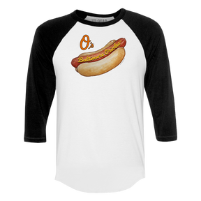 Baltimore Orioles Hot Dog 3/4 Black Sleeve Raglan