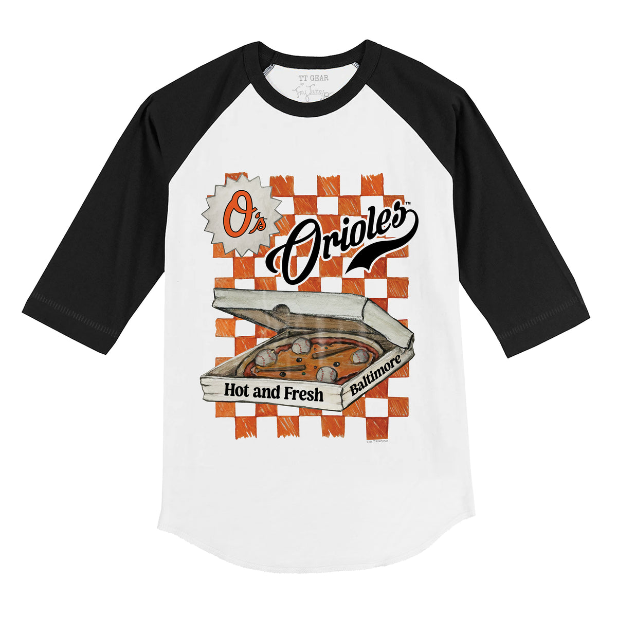 Baltimore Orioles Pizza 3/4 Black Sleeve Raglan