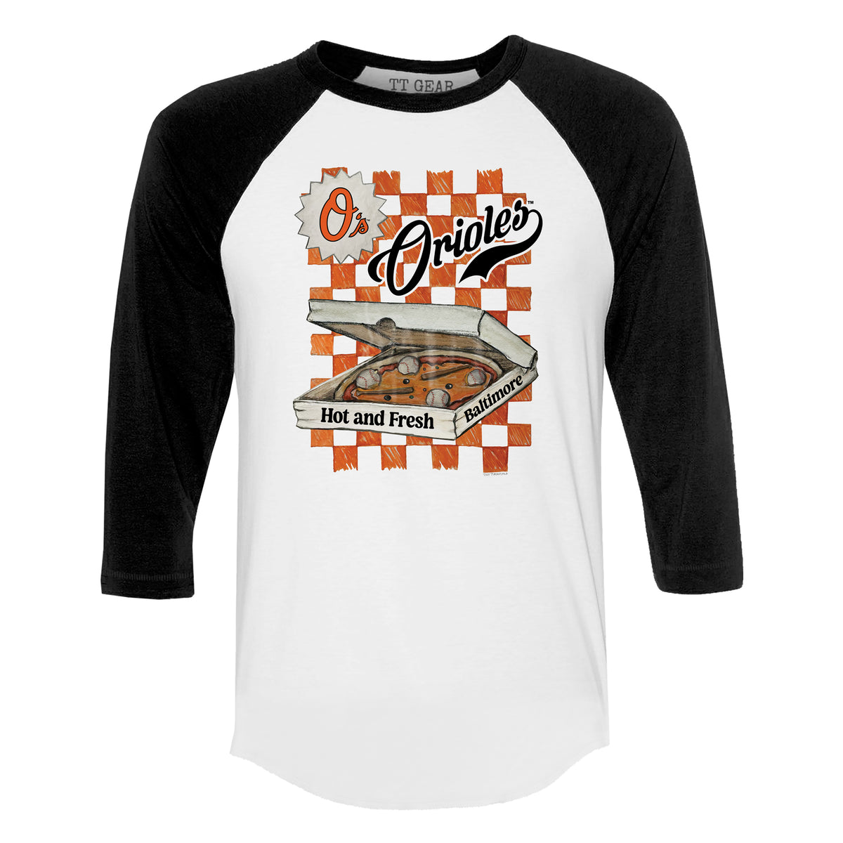 Baltimore Orioles Pizza 3/4 Black Sleeve Raglan