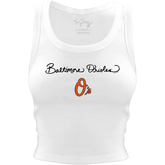Baltimore Orioles Logo Script Crop Tank - Tiny Turnip