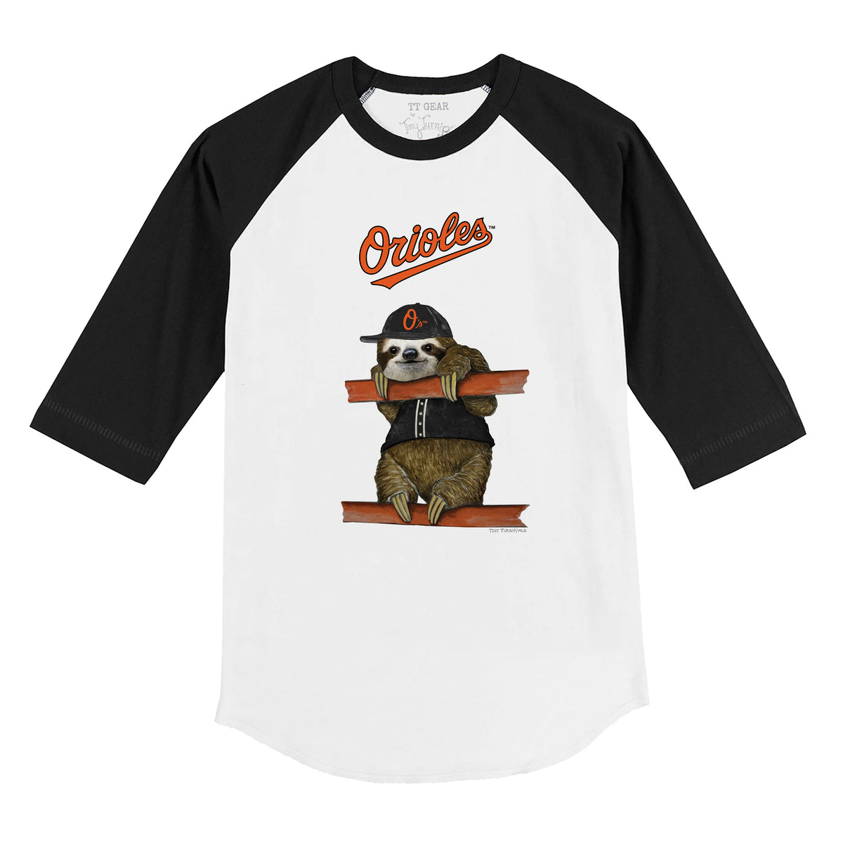 Baltimore Orioles Sloth 3/4 Black Sleeve Raglan